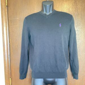 Polo Ralph Lauren V Neck Pima Cotton Sweater Black Men's Small